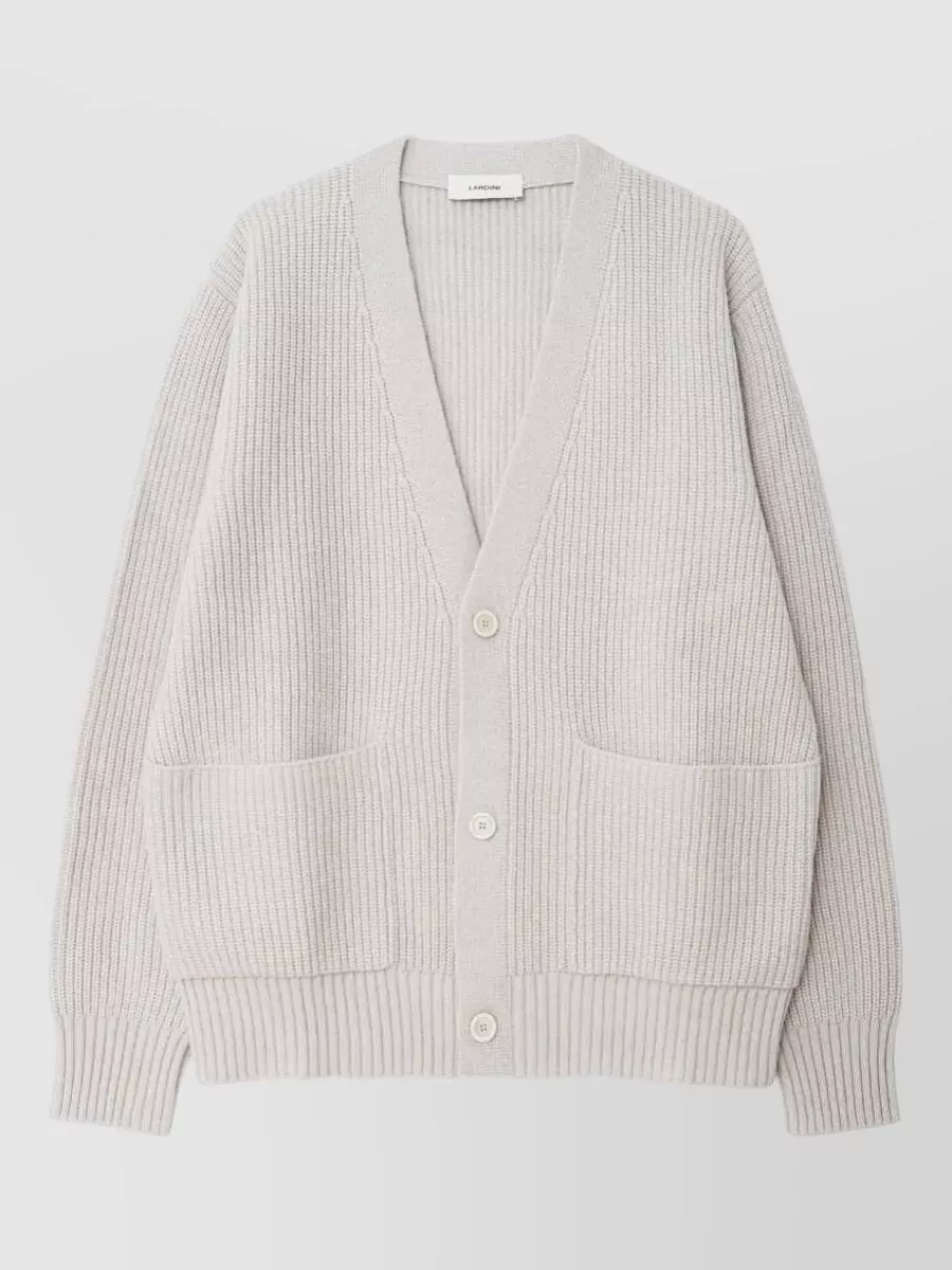Lardini wool cashmere ribbed v-neck cardigan