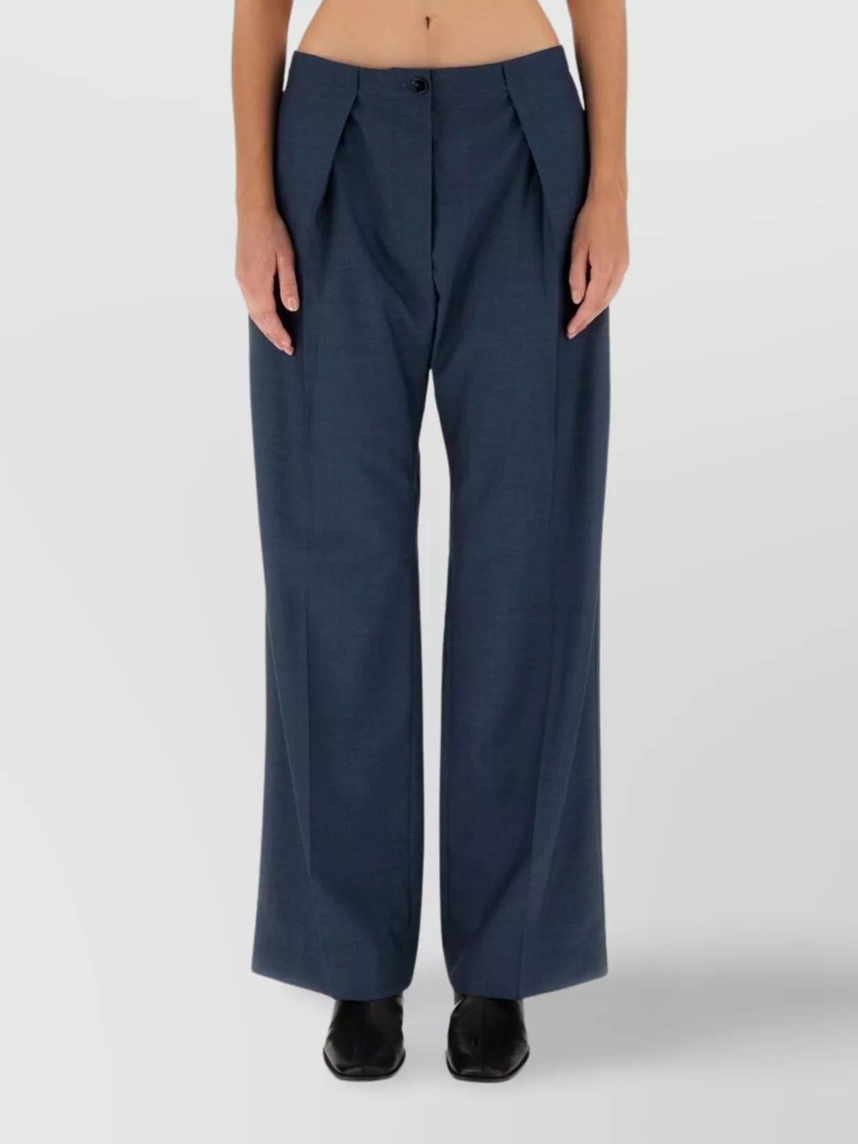 Acne Studios Wide Leg Wool Trousers Pockets In Blue