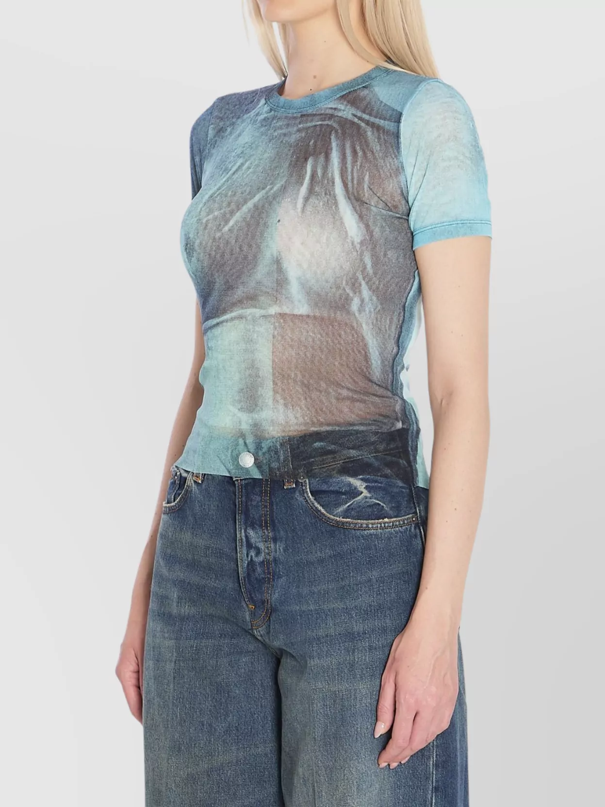 Jean Paul Gaultier Mesh Baby Printed Water Tee In Blue