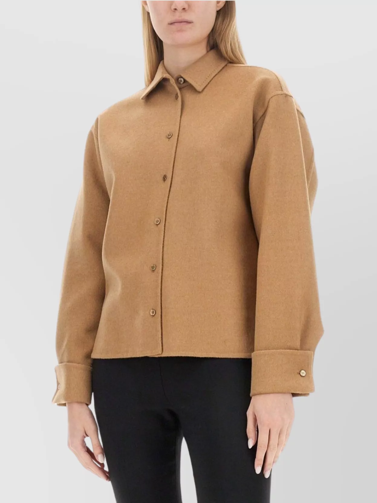 Max Mara Regular Fit Long Sleeve Wool Collared Shirt In Gold