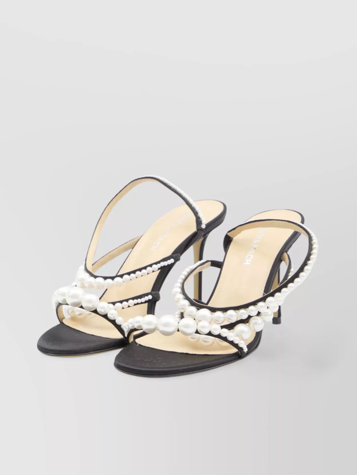 Mach&mach Satin Pearl Embellished Strappy Sandals
