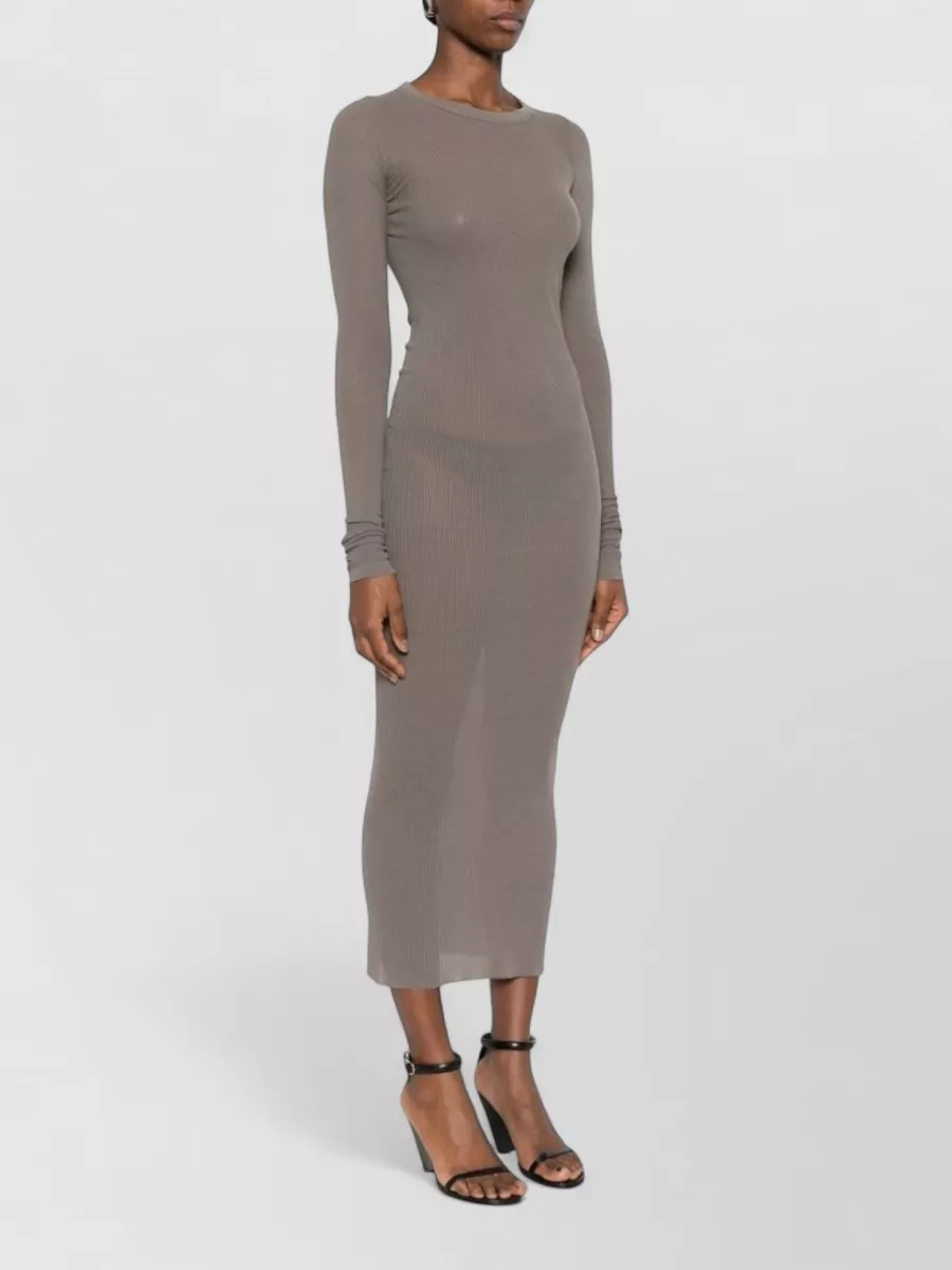 Rick Owens Long Ribbed Dress Crew Neck Sheer