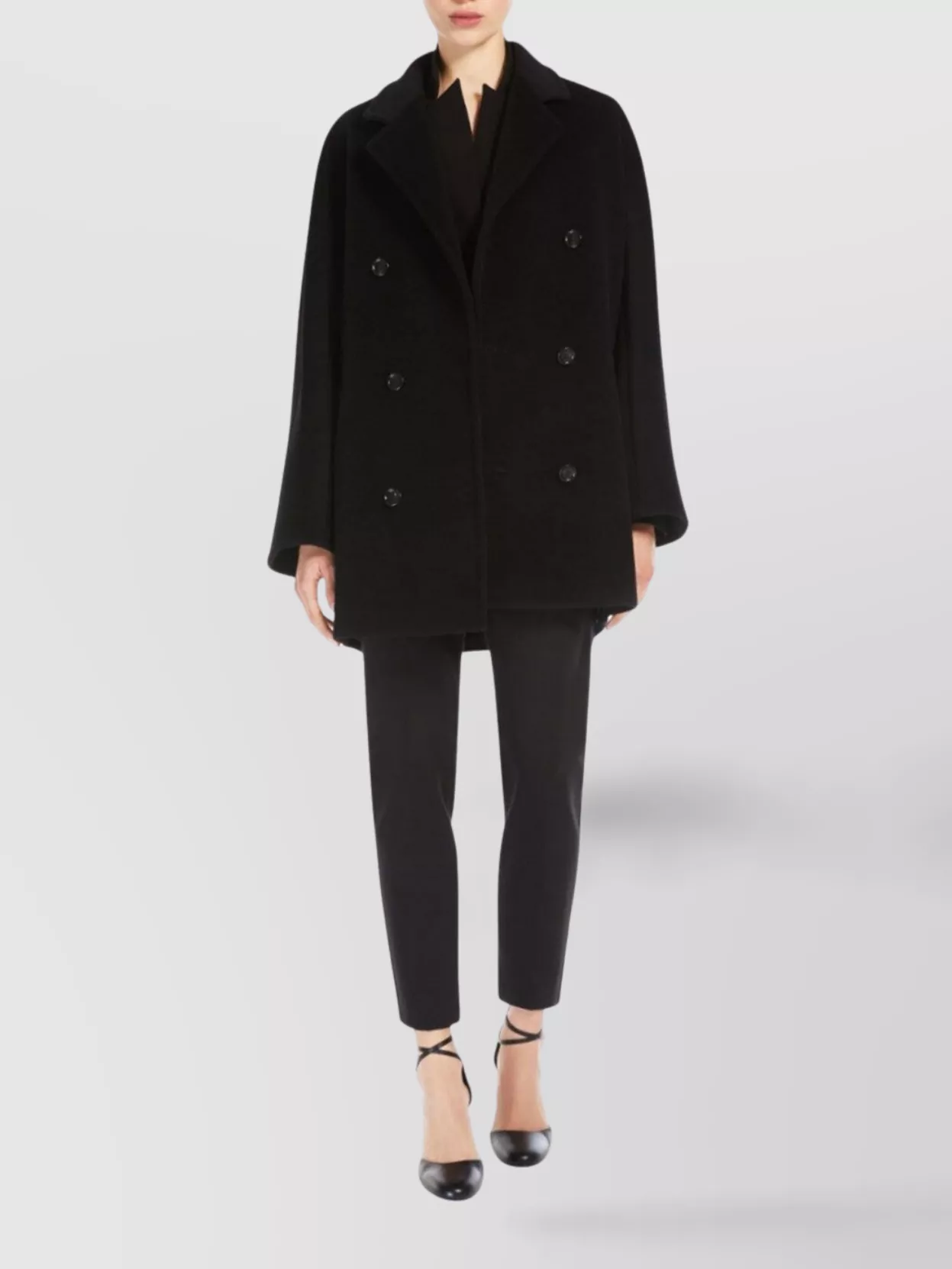 Max Mara Oversized Short Coat Kimono Sleeves In Black