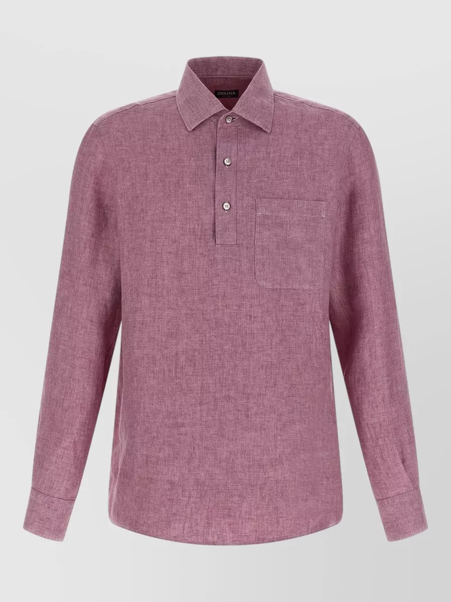 Zegna Linen Long-Sleeve Polo Shirt