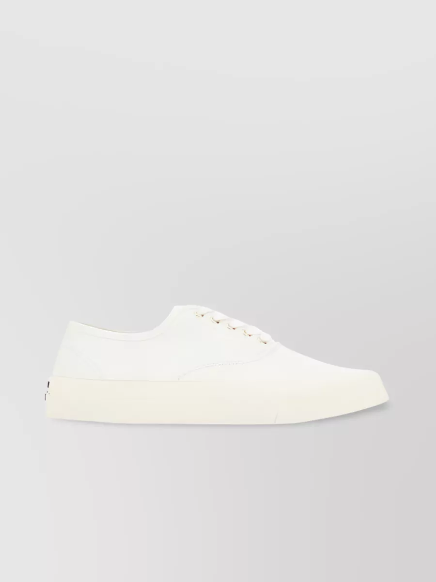 Shop Maison Kitsuné Round Toe Cotton Lace-up Sneakers In White