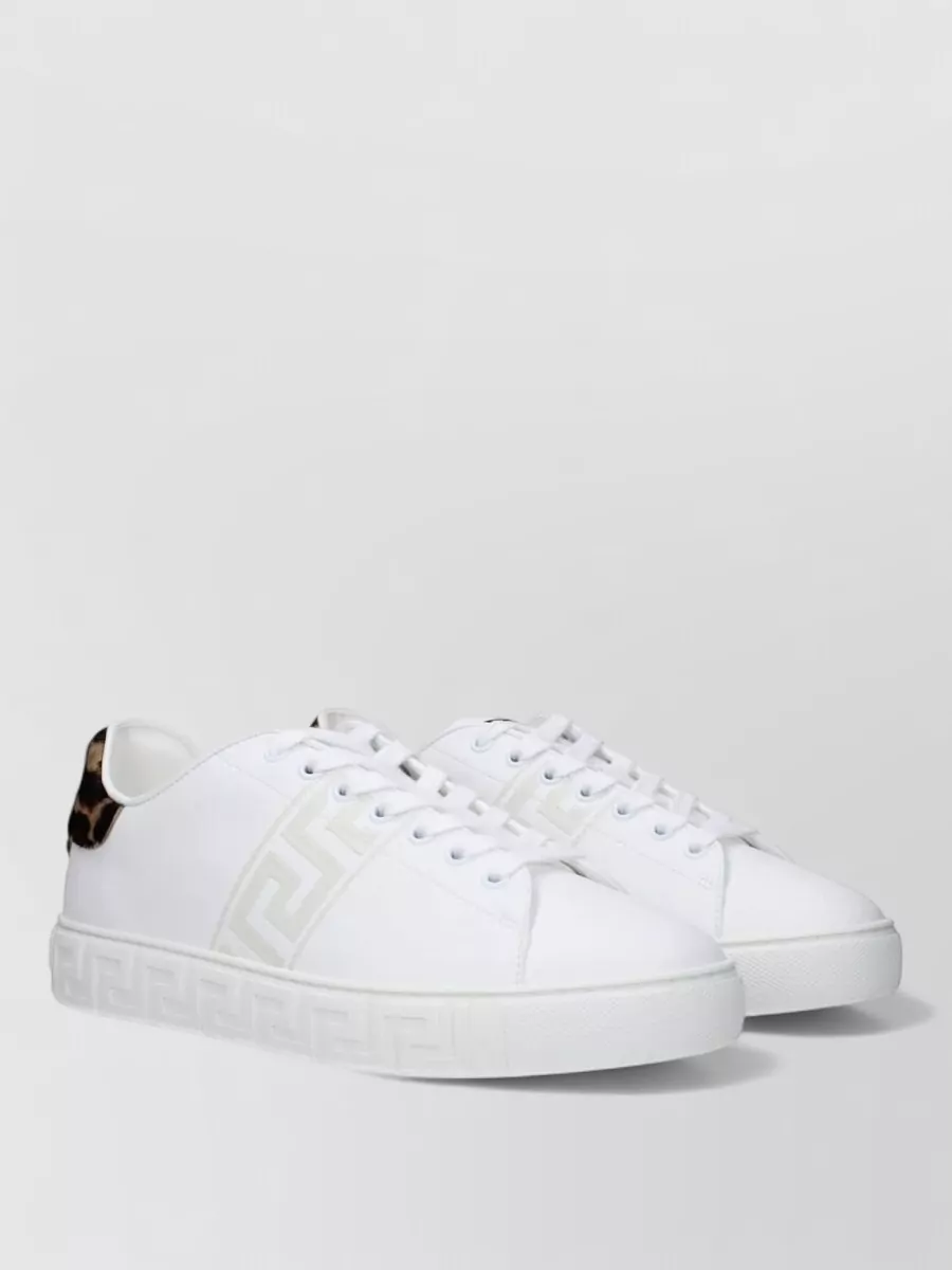 Versace Leather Animal-Print Heel Low-Top Sneakers