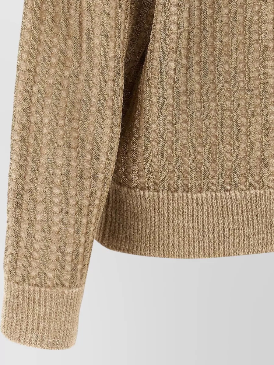 Peserico Metallic Waffle-Knit V-Neck Cardigan