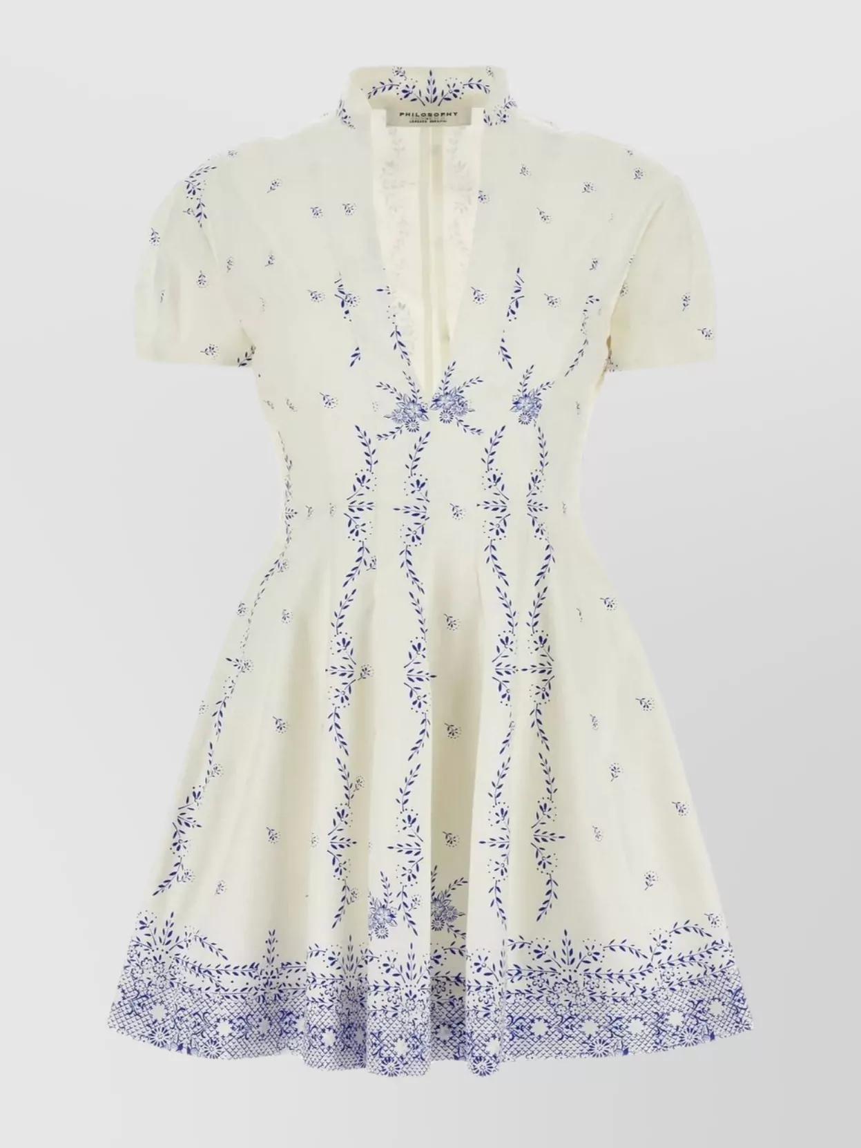 Shop Philosophy Di Lorenzo Serafini Cotton V-neck Mini Dress With Flared Hemline