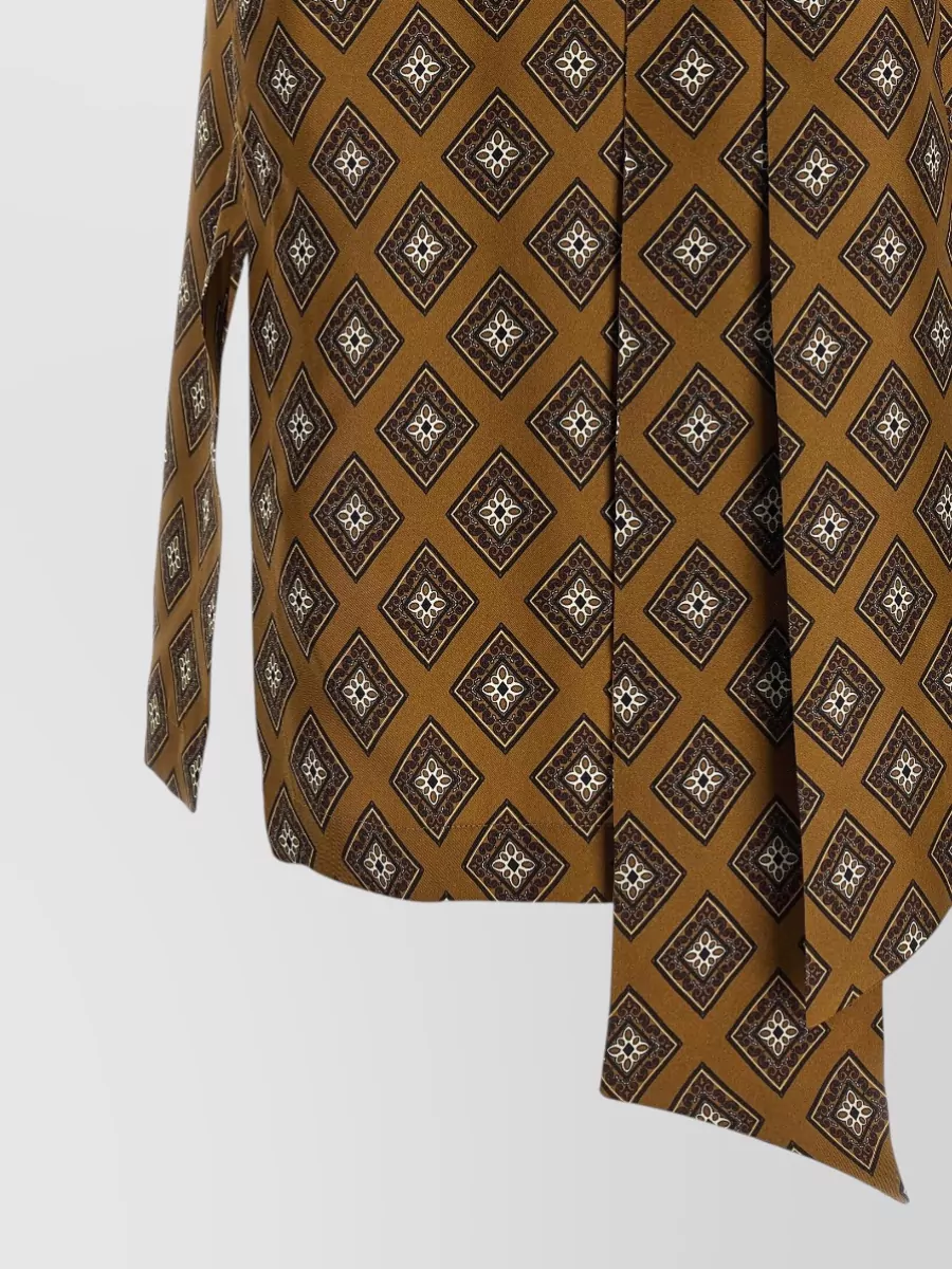 Alberto Biani Silk Tie-Print High-Neck Blouse
