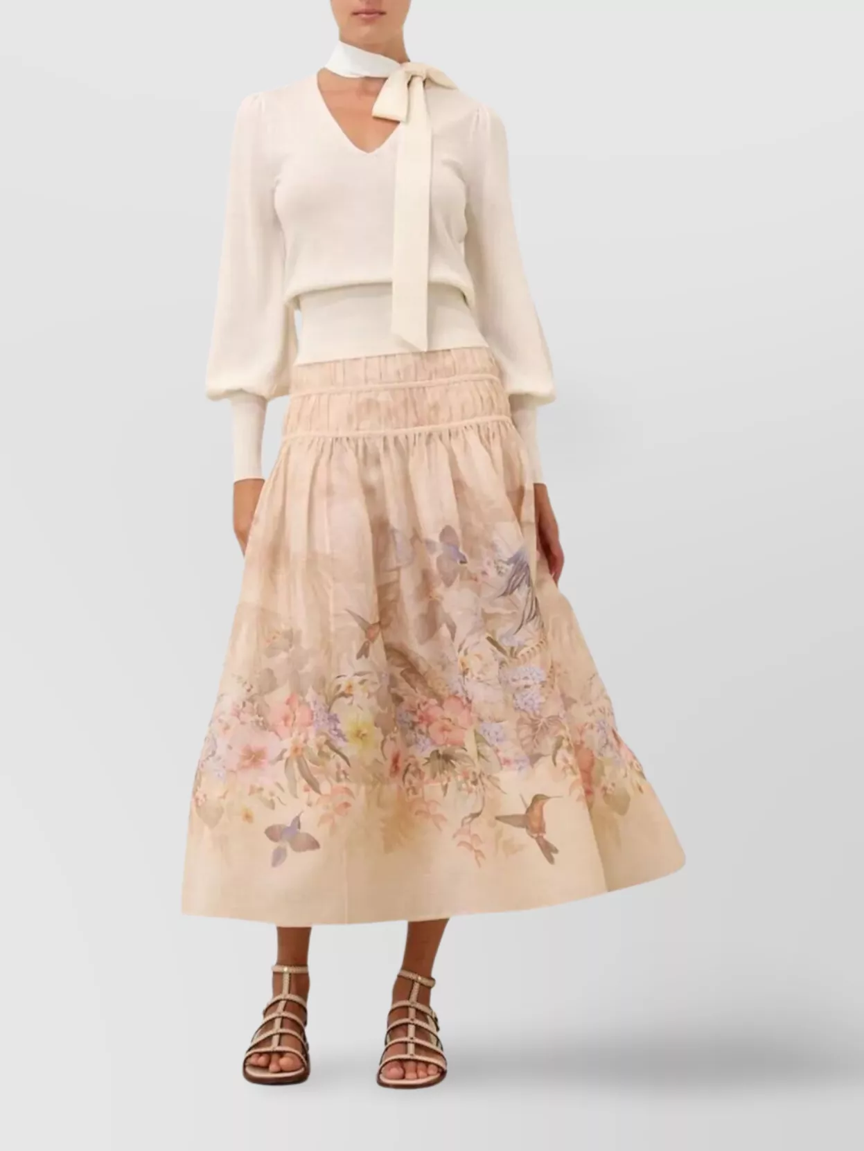 Zimmermann Drawn Floral Midi Skirt