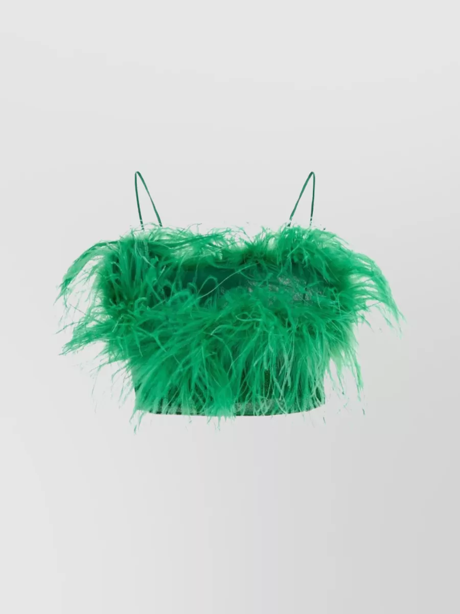 Shop Oseree Feather Trim Silk Camisole In Green