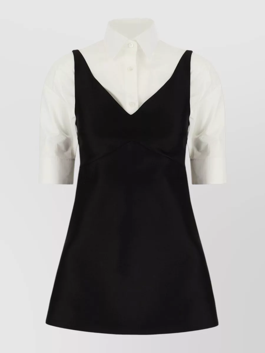 Balenciaga wool silk v-neck hybrid mini shirt dress