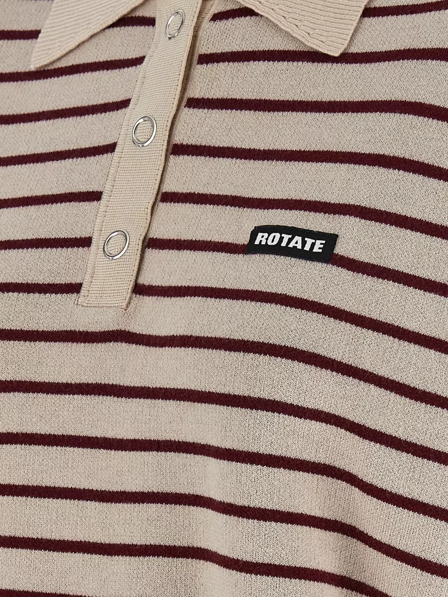 Rotate Birger Christensen Striped Ribbed Short-Sleeve Polo Shirt