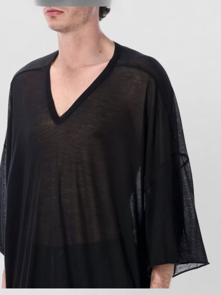 Rick Owens Jumbo V Neck Cotton Jersey T Shirt