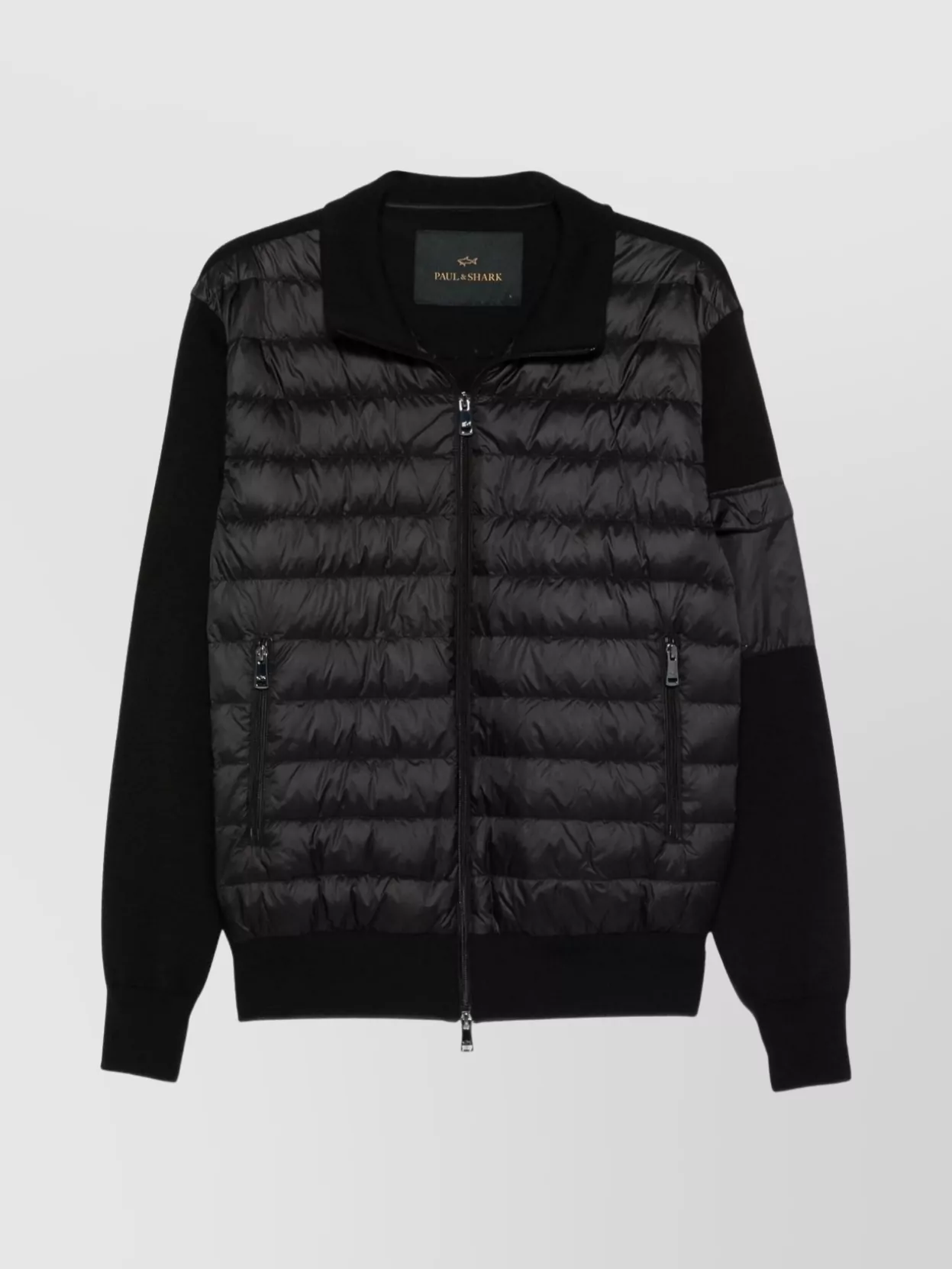 Paul & Shark Hybrid Ribbed High Collar Padded Sweater In Black