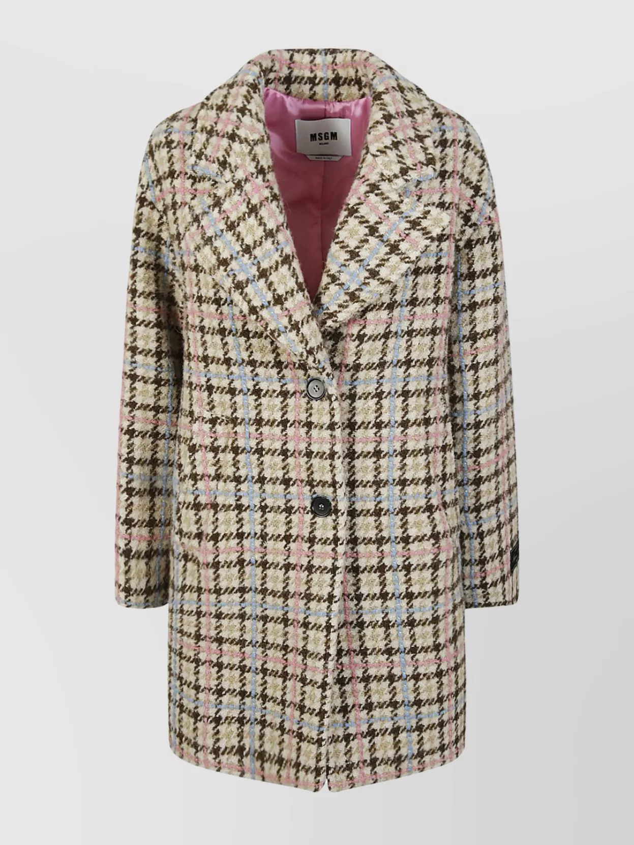 Shop Msgm Check Houndstooth 2 Button Coat