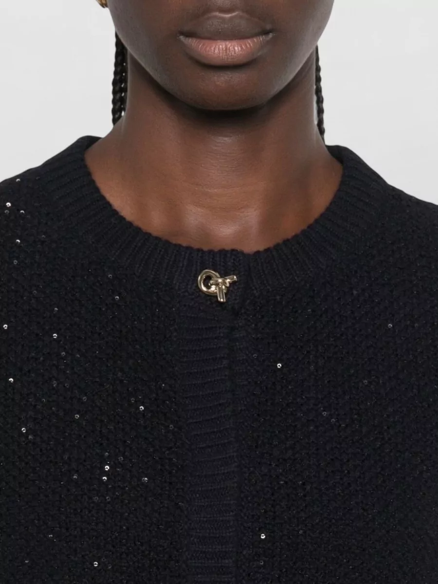 Fabiana Filippi Wool Blend Waffle Knit Sequin Embellished Cardigan