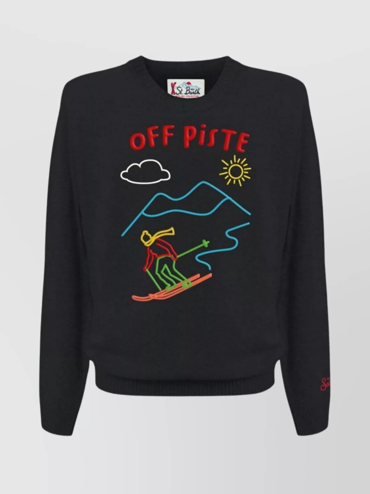 Mc2 Saint Barth Crew Neck Graphic Design Long Sleeves Sweater In Black