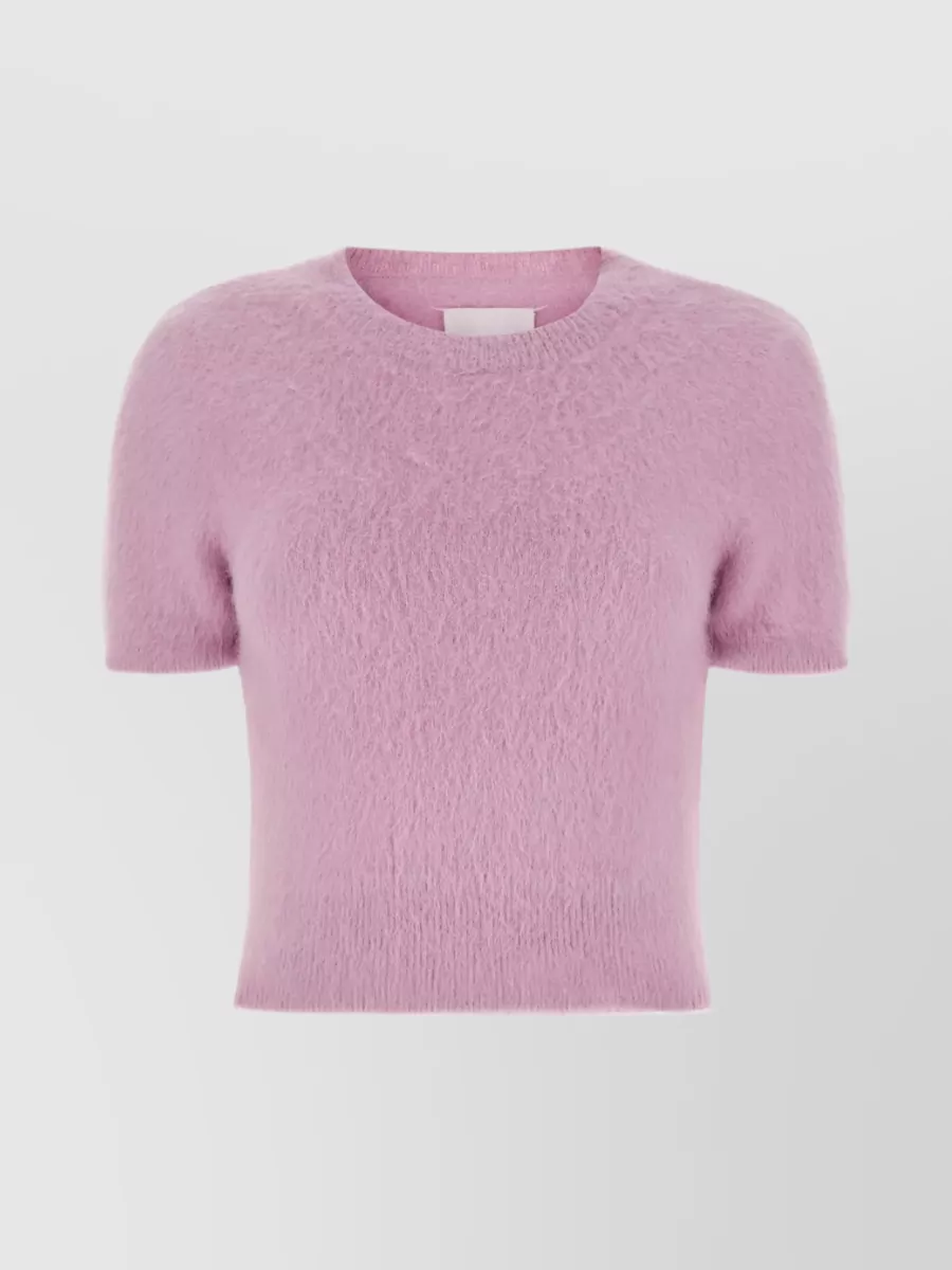 Shop Maison Margiela Angora Blend Short-sleeve Ribbed Sweater In Pink