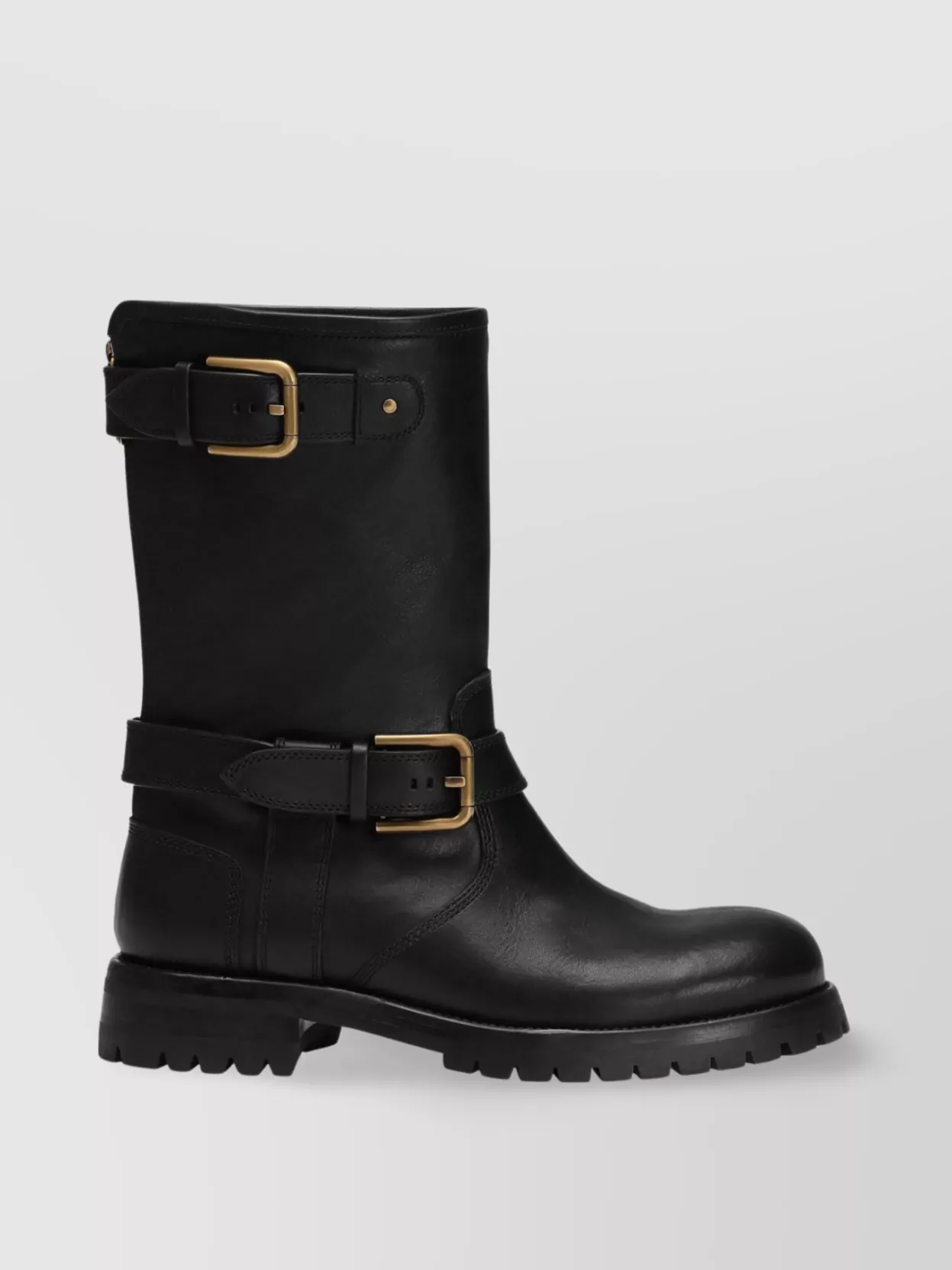 Dolce & Gabbana Buckle Lug Mid-calf Round Toe Boots In Black