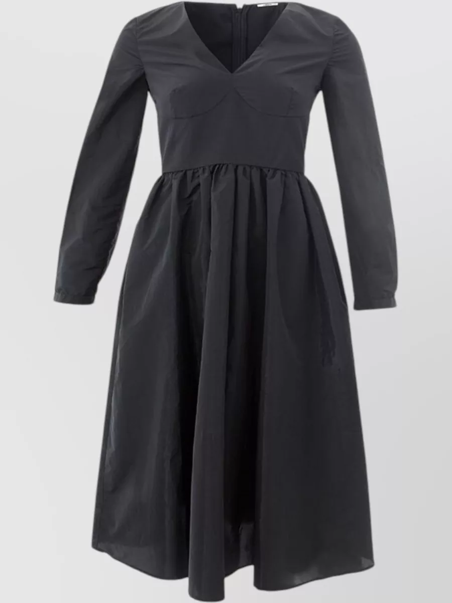 Lardini Polyester V-Neck Long-Sleeve Midi Dress