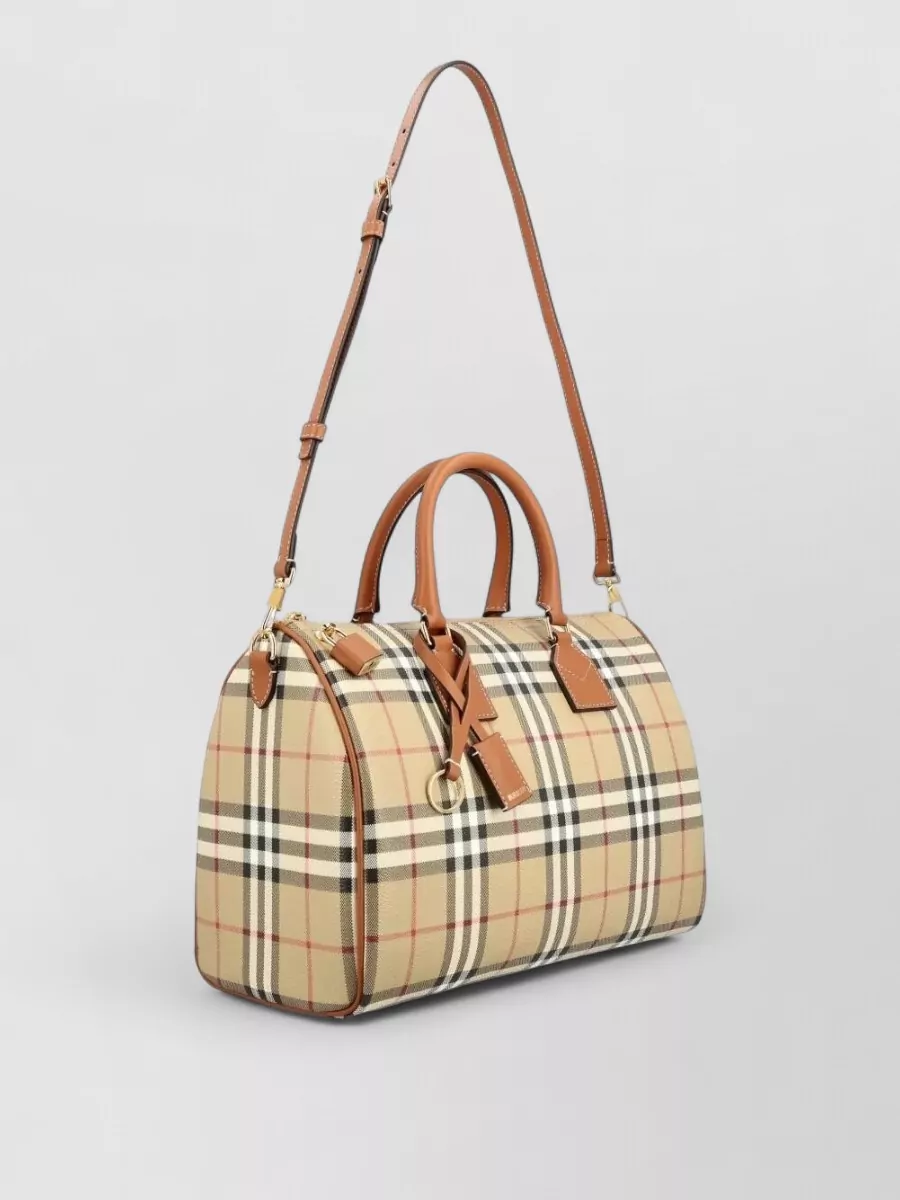 Burberry Check Tote Bag Detachable Strap Gold Hardware