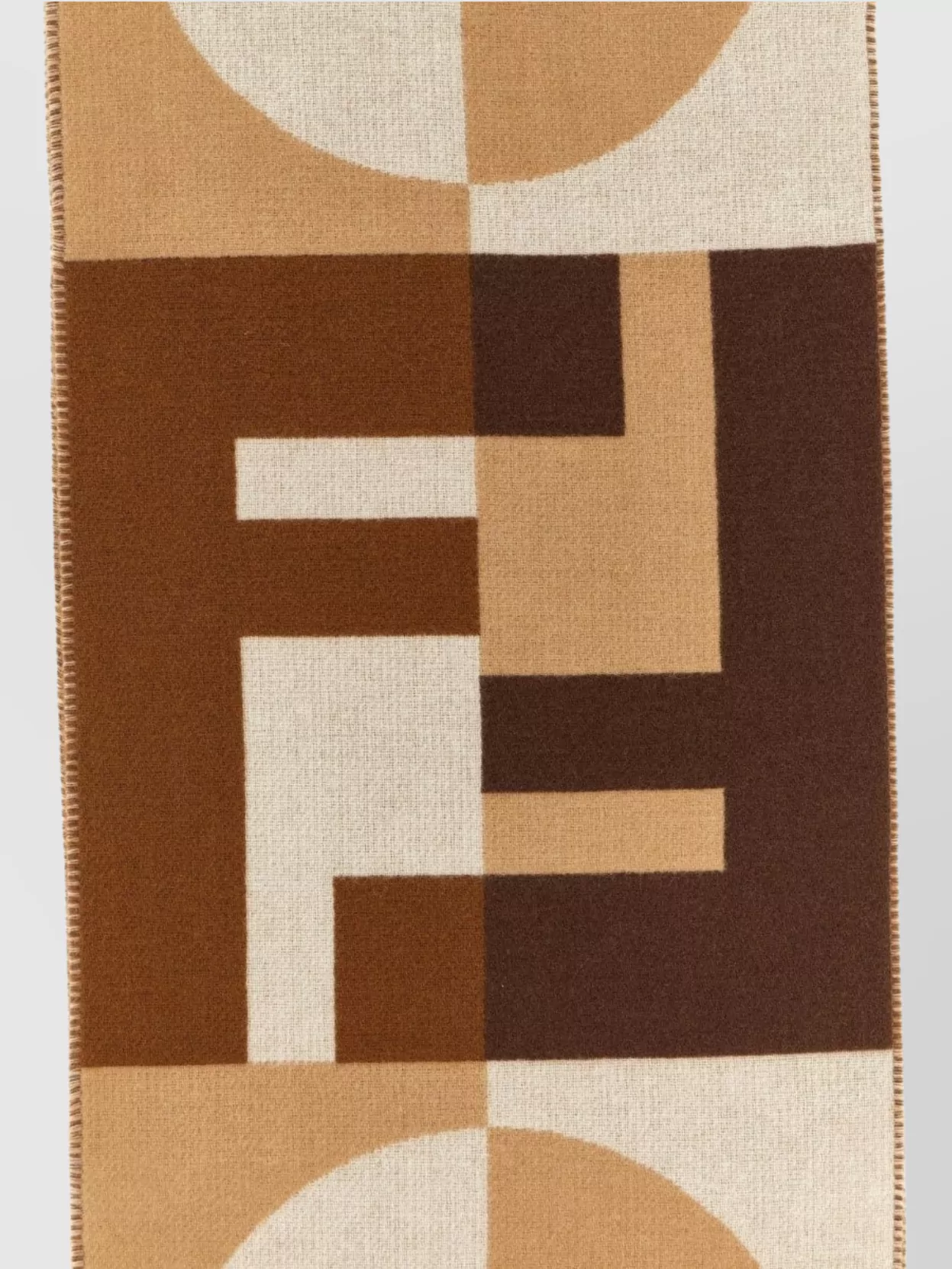 Fendi Geometric Pattern Cashmere Wool Fringe Scarf