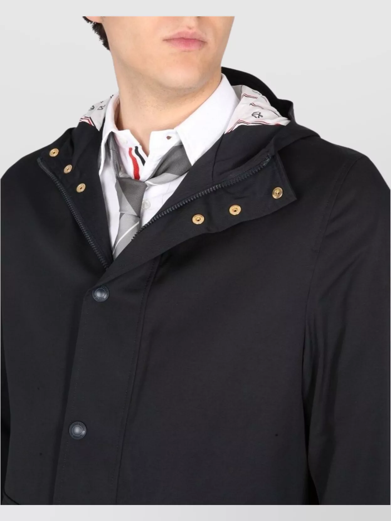 Thom Browne Nylon Parka With Front Pockets And Hood
