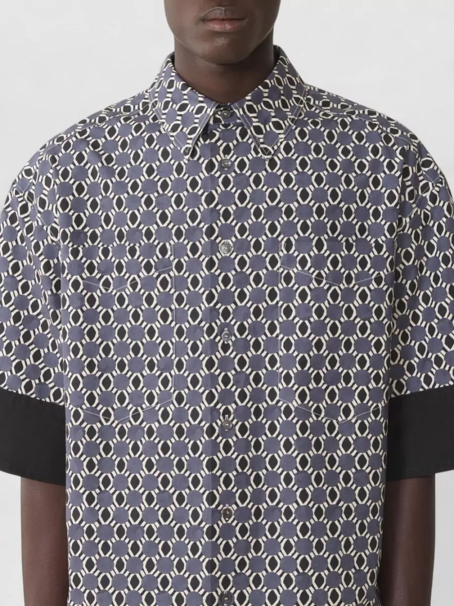 Lanvin Short Sleeve Shirt Geometric Print Contrasting Cuffs
