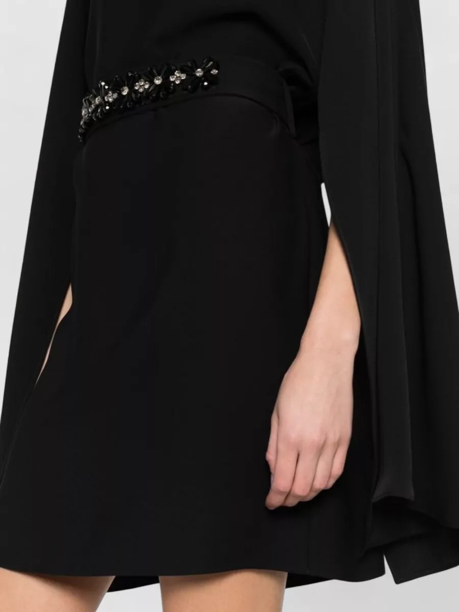 Parosh Dress Cape Sleeves Round Neckline Embellished Waist