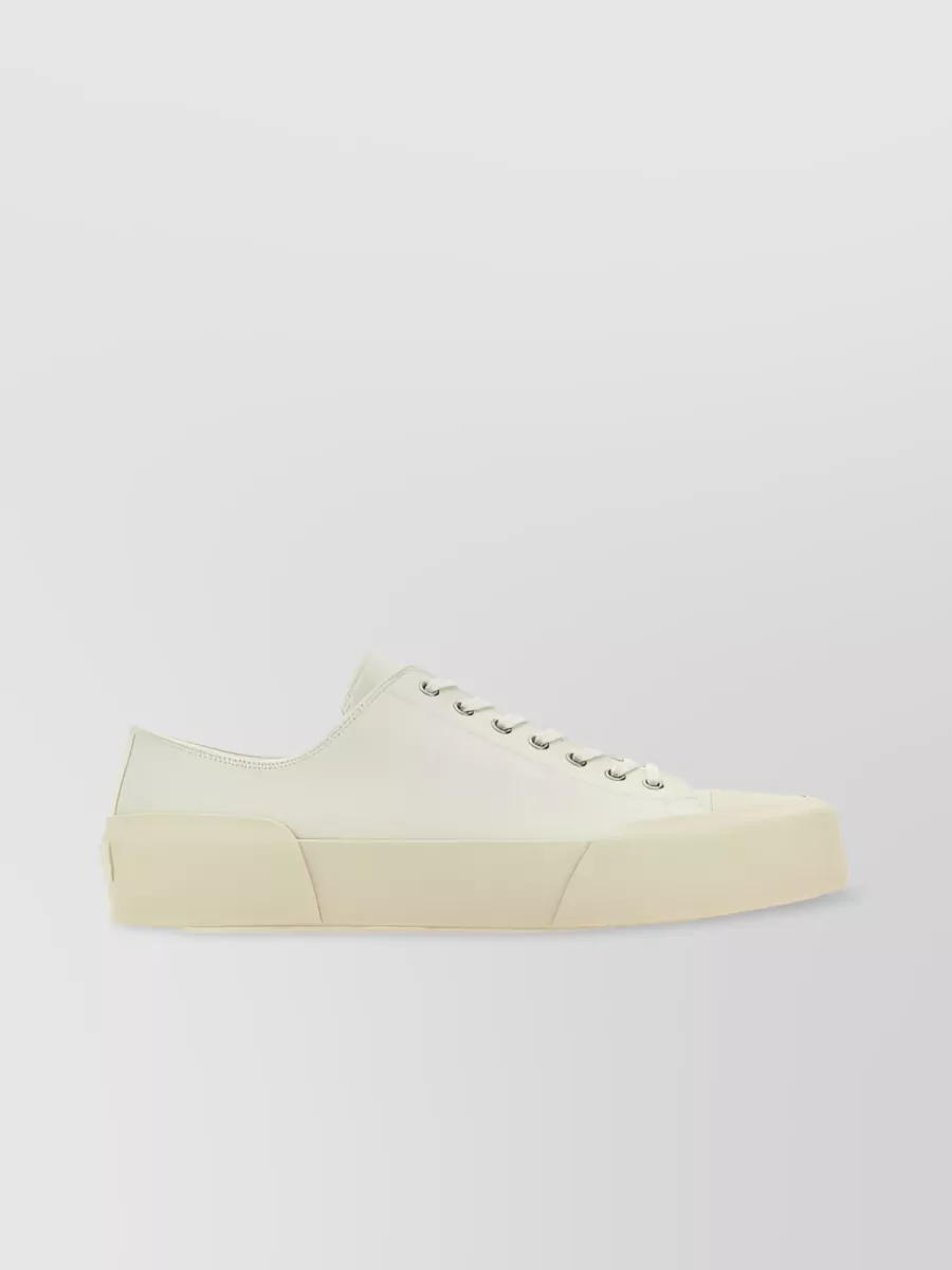 Shop Jil Sander Calf Leather Lace-up Sneakers In Cream