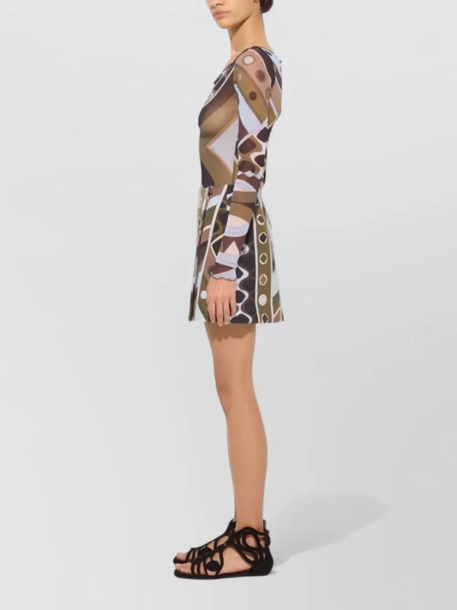 Pucci Printed Tulle Boat Neck Long Sleeve Top