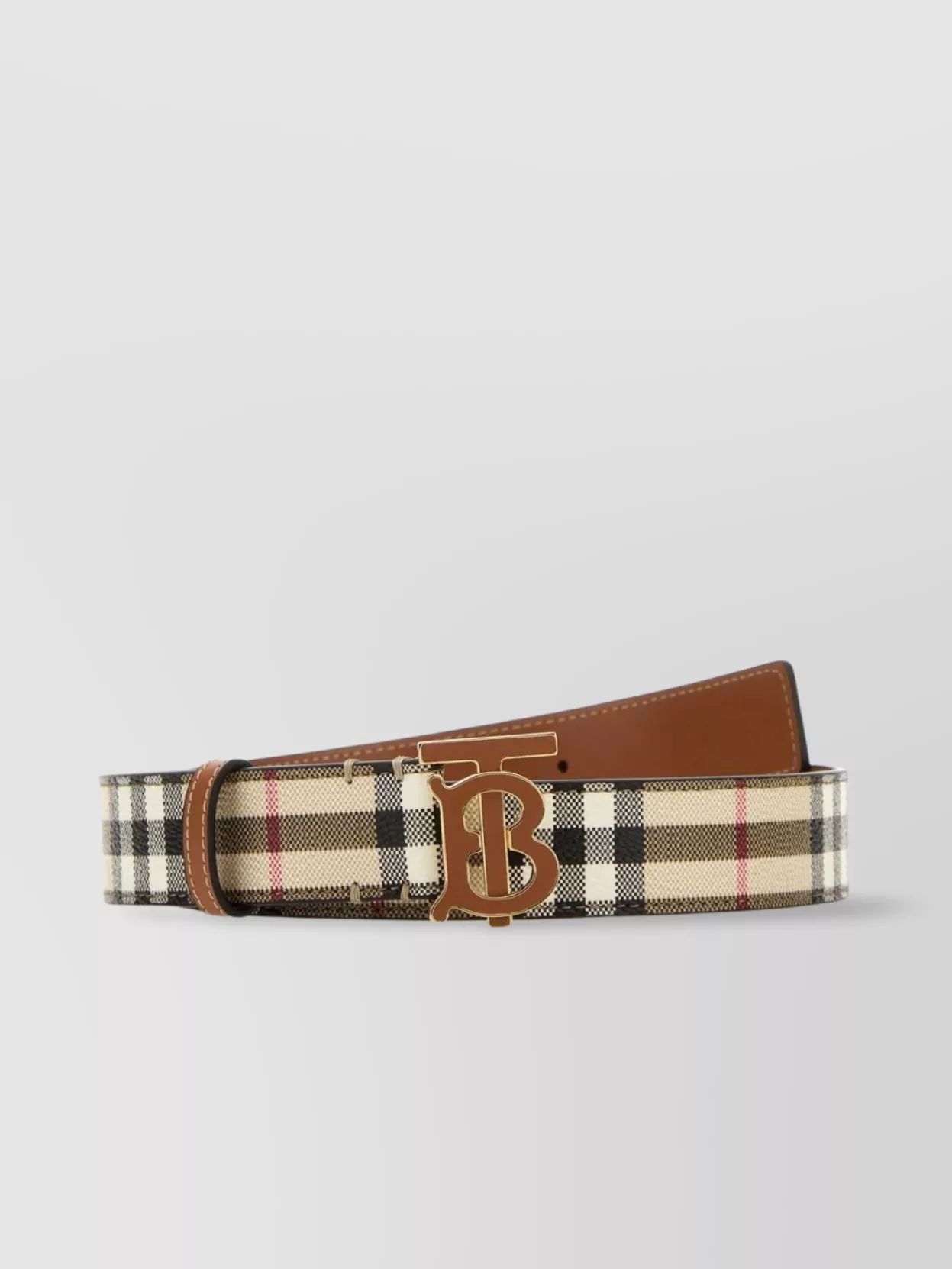 Burberry Canvas Belt With Checkered Design And Contrasting Trim In Brown