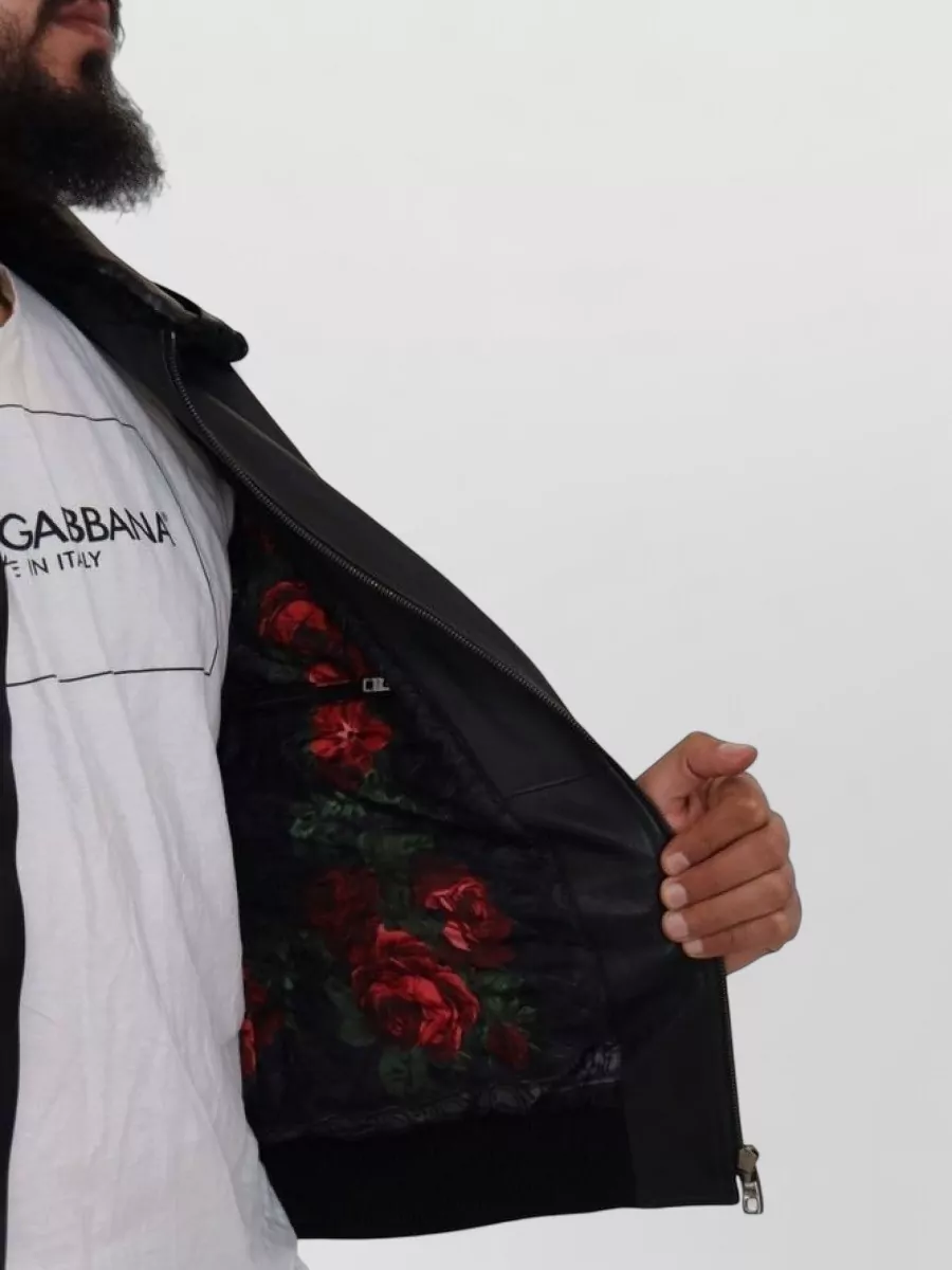 Dolce&Gabbana Leather Shearling Collar Bomber Jacket