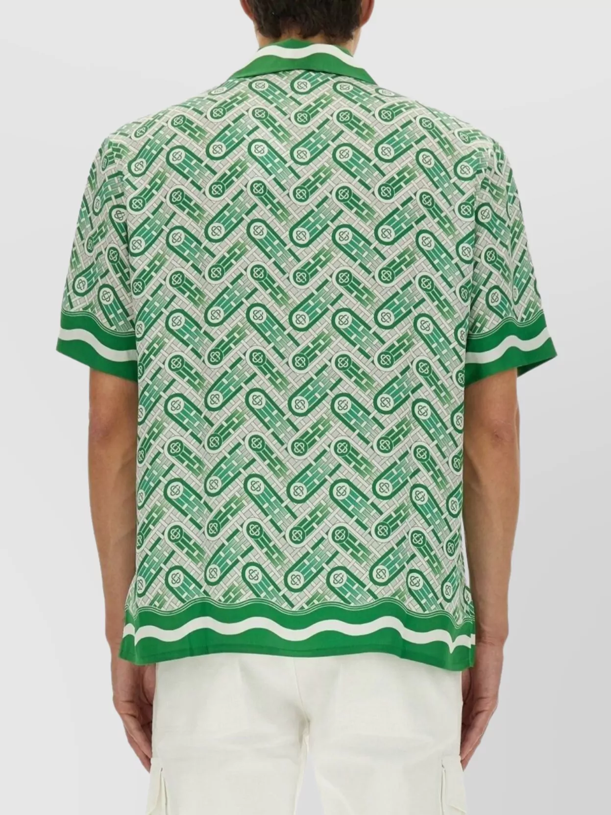 Casablanca Mens Green Ping Pong Ping Pong Monogram Cuban-collar Short-sleeve Silk Shirt In Green