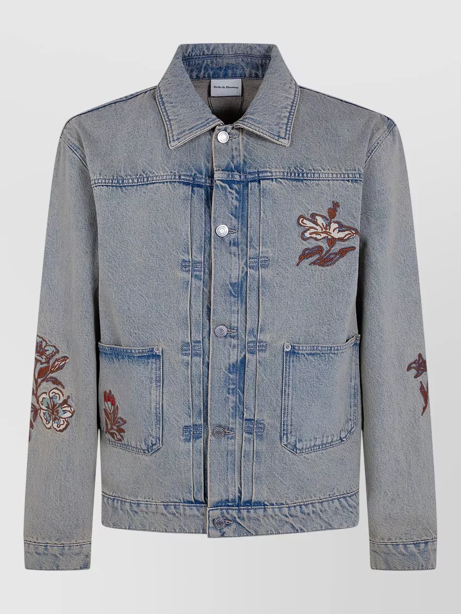 Drôle De Monsieur embroidered floral denim jacket