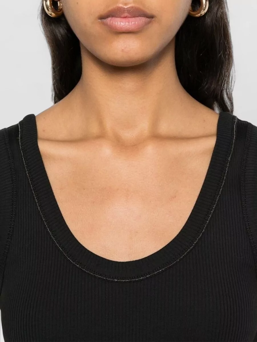 Brunello Cucinelli Sleeveless Top Scoop Neck Ribbed Stitching