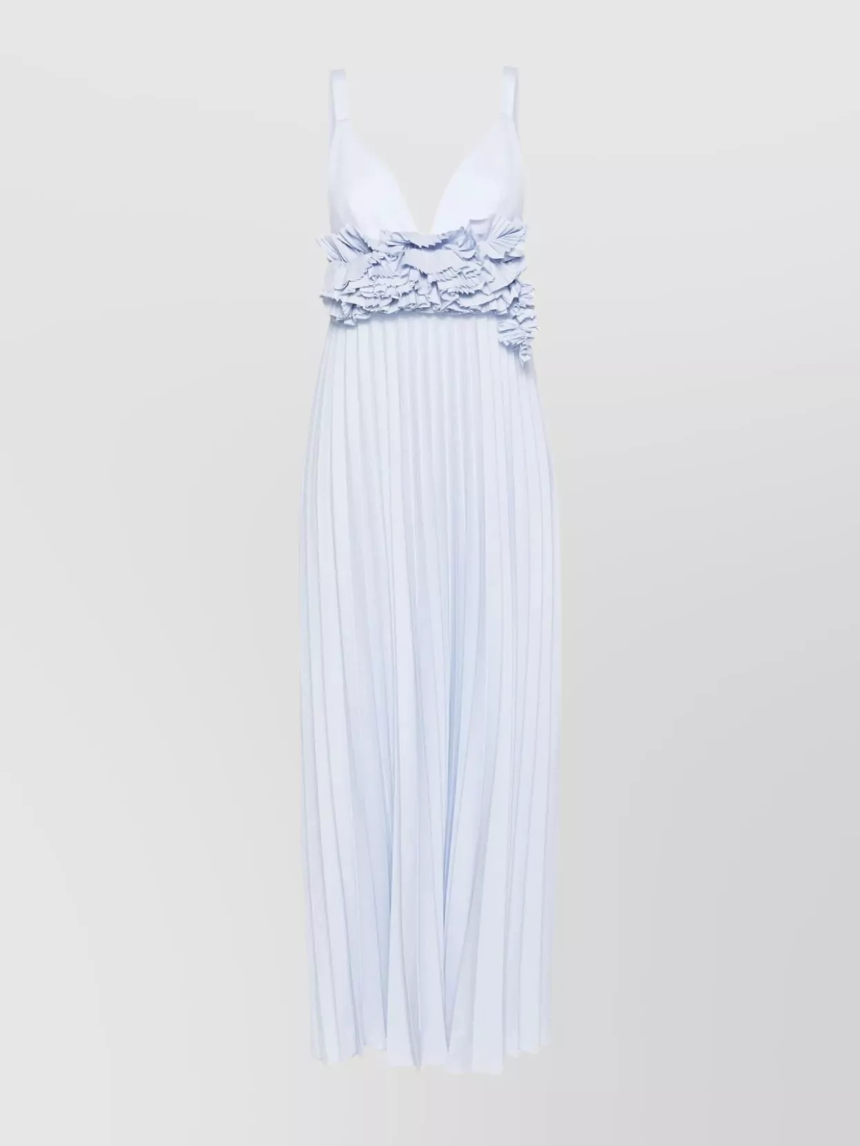 P.a.r.o.s.h Maxi Pleated Ruffle Sleeveless V-neck Dress In Blue