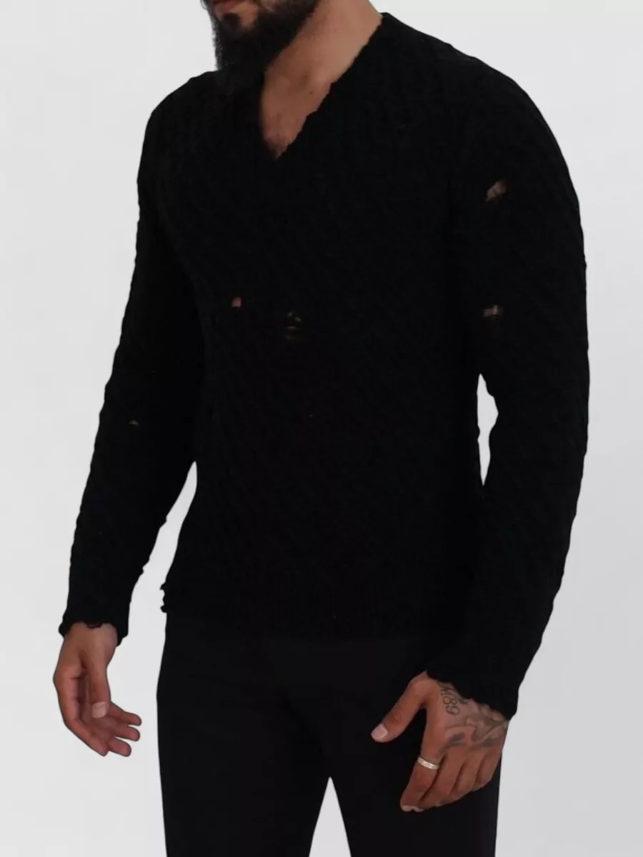 Dolce&Gabbana Distressed V-Neck Wool Jumper