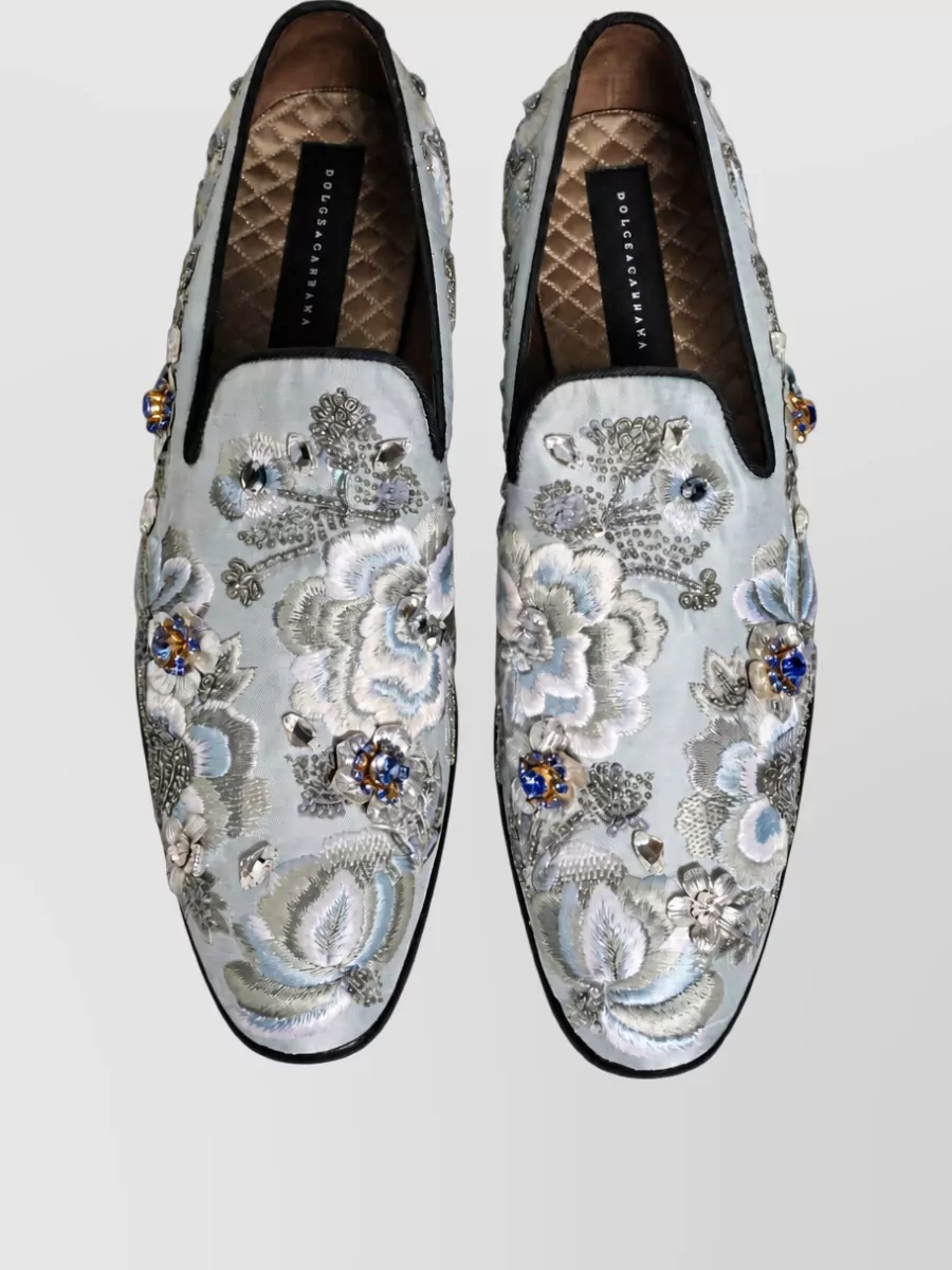 Dolce&Gabbana Leather Floral Embellished Slippers
