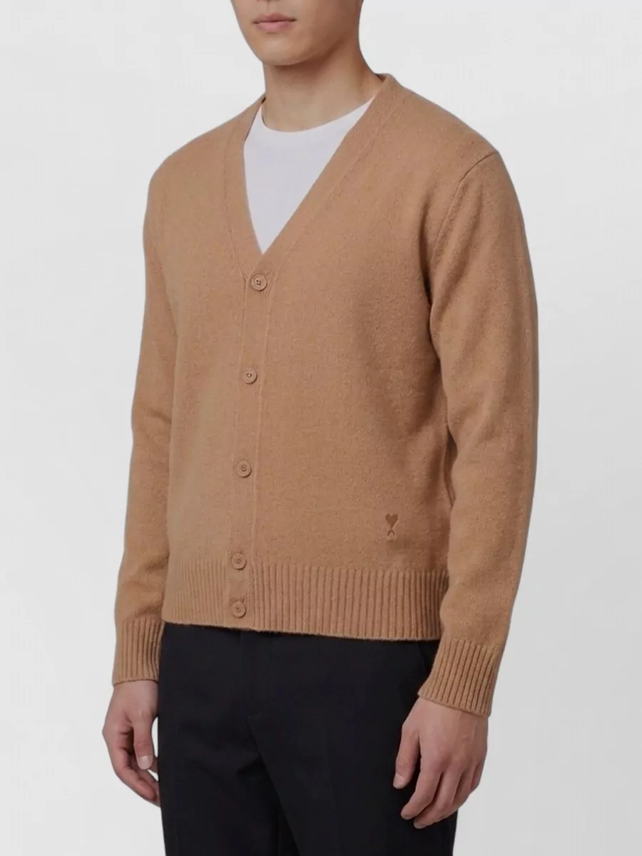 Ami Paris cashmere v-neck ribbed regular-fit cardigan