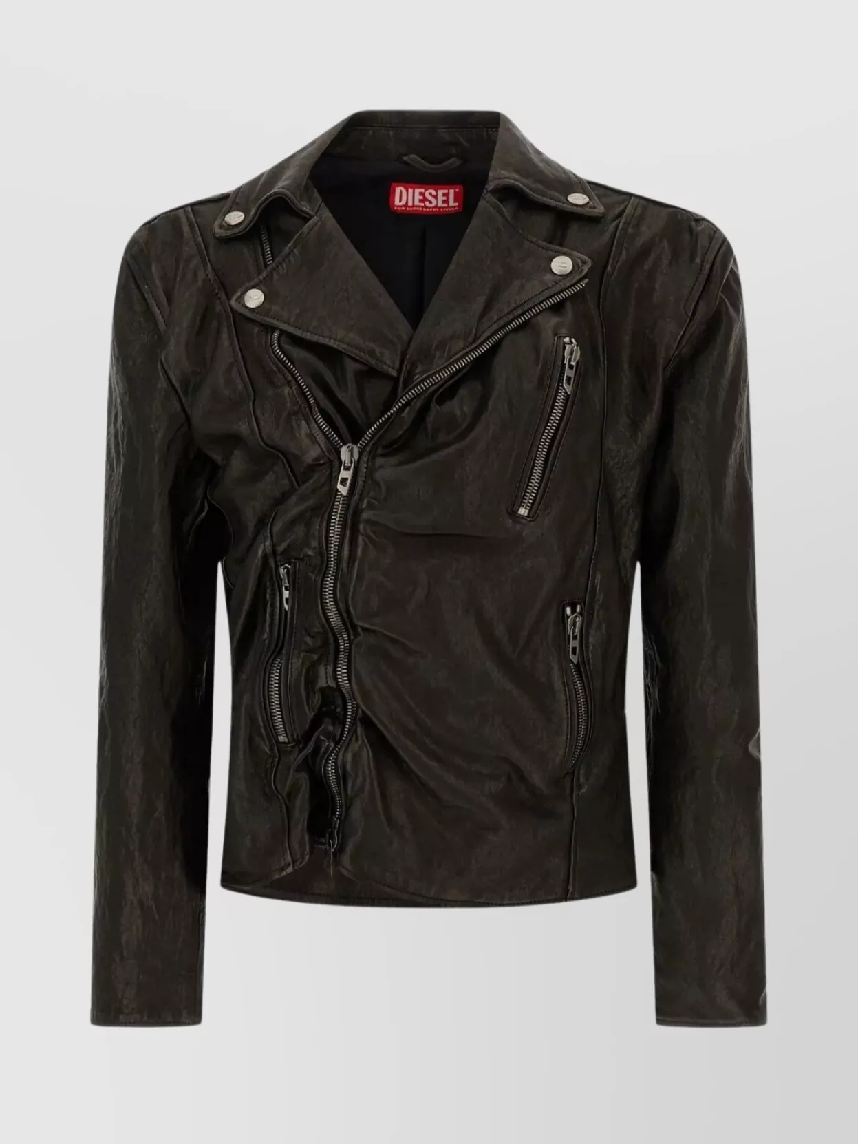 Diesel Lambskin Jacket With Long Sleeves And Zips In Brown