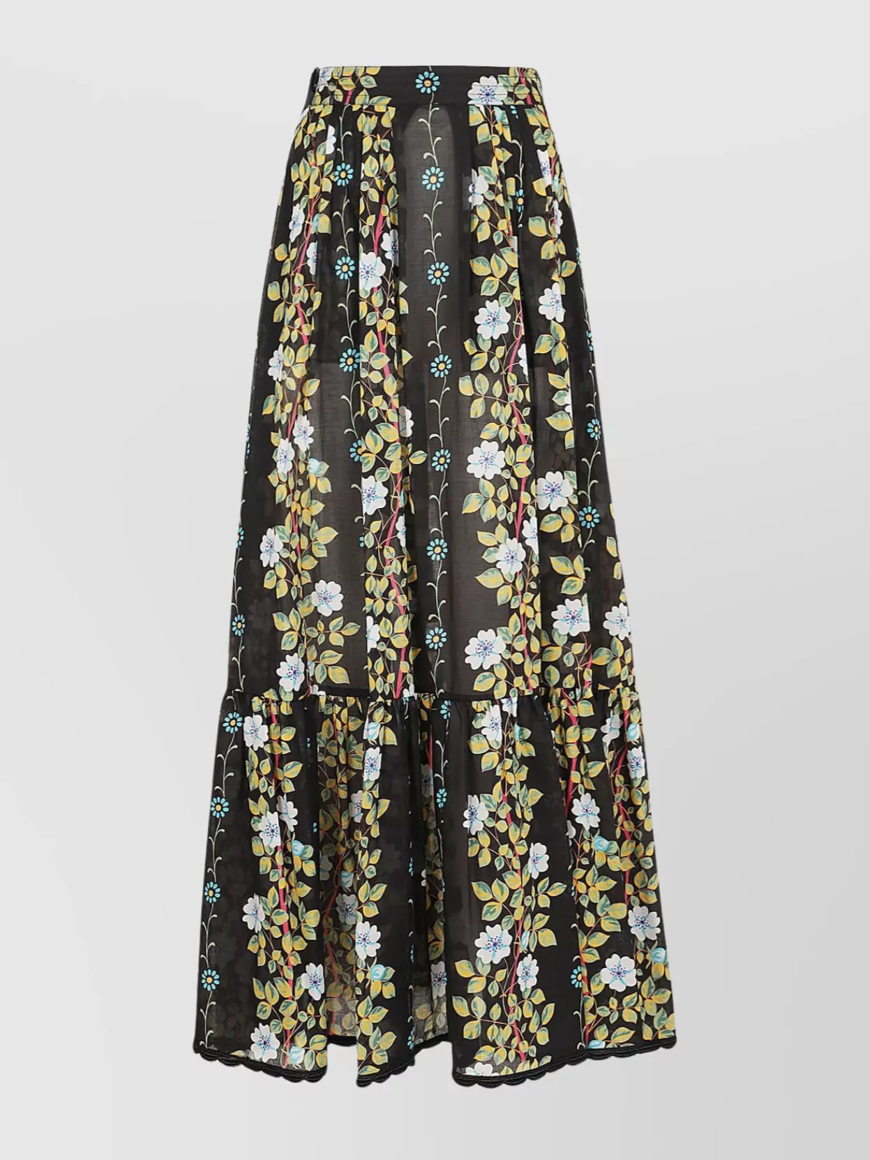 Shop Etro Tiered Floral Sheer Skirt With Elasticated Waistband