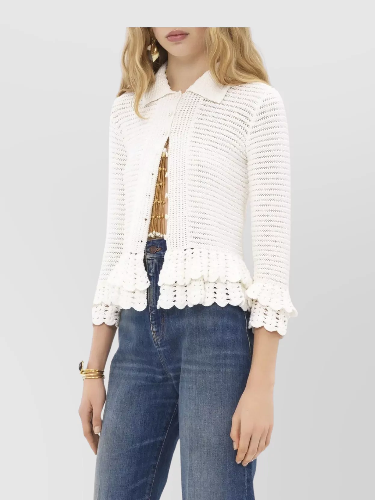 Chloé Crochet Knit Cardigan With Layered Frills