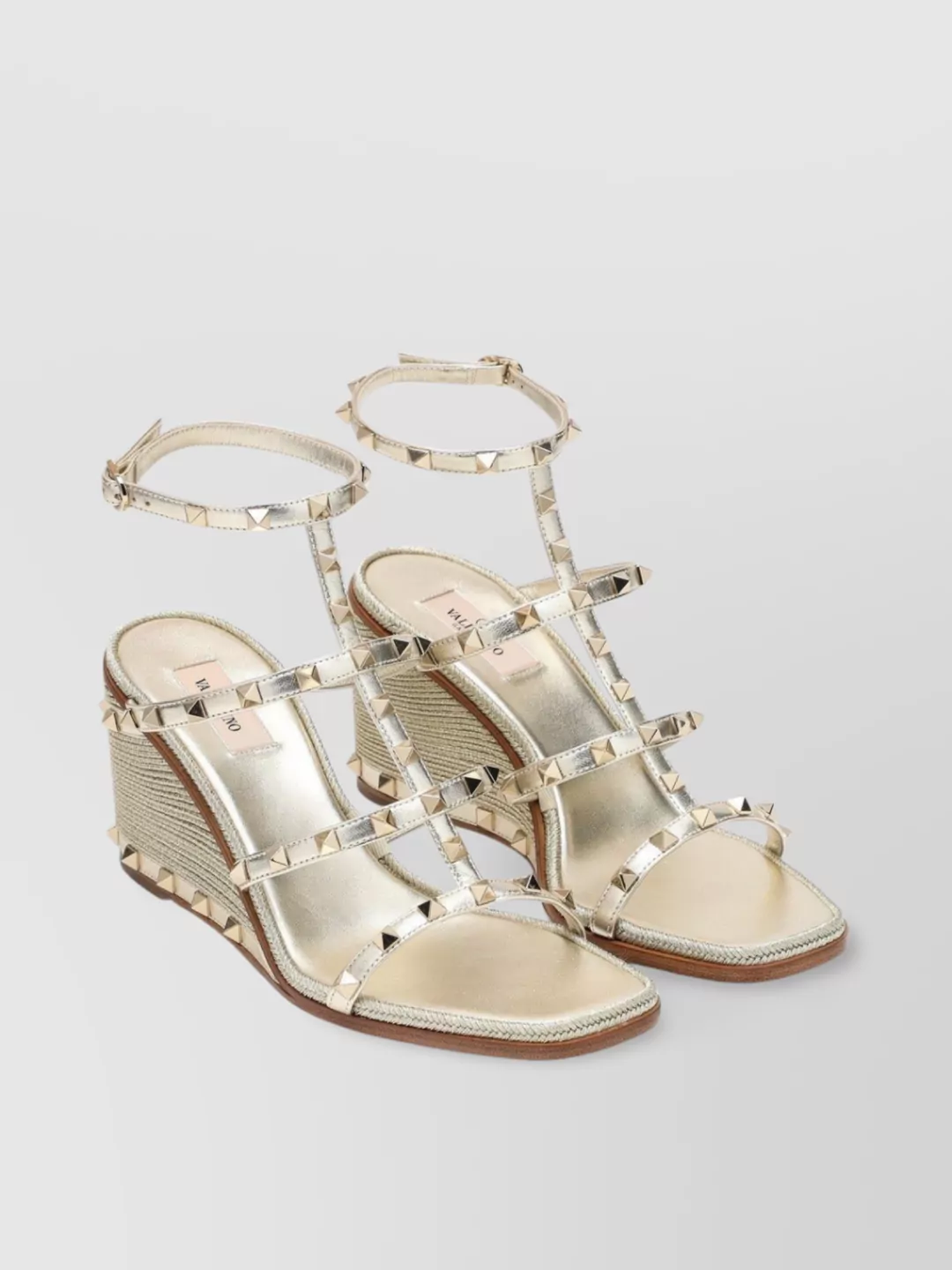Valentino Rockstud Wedge Sandals In Platinum Color