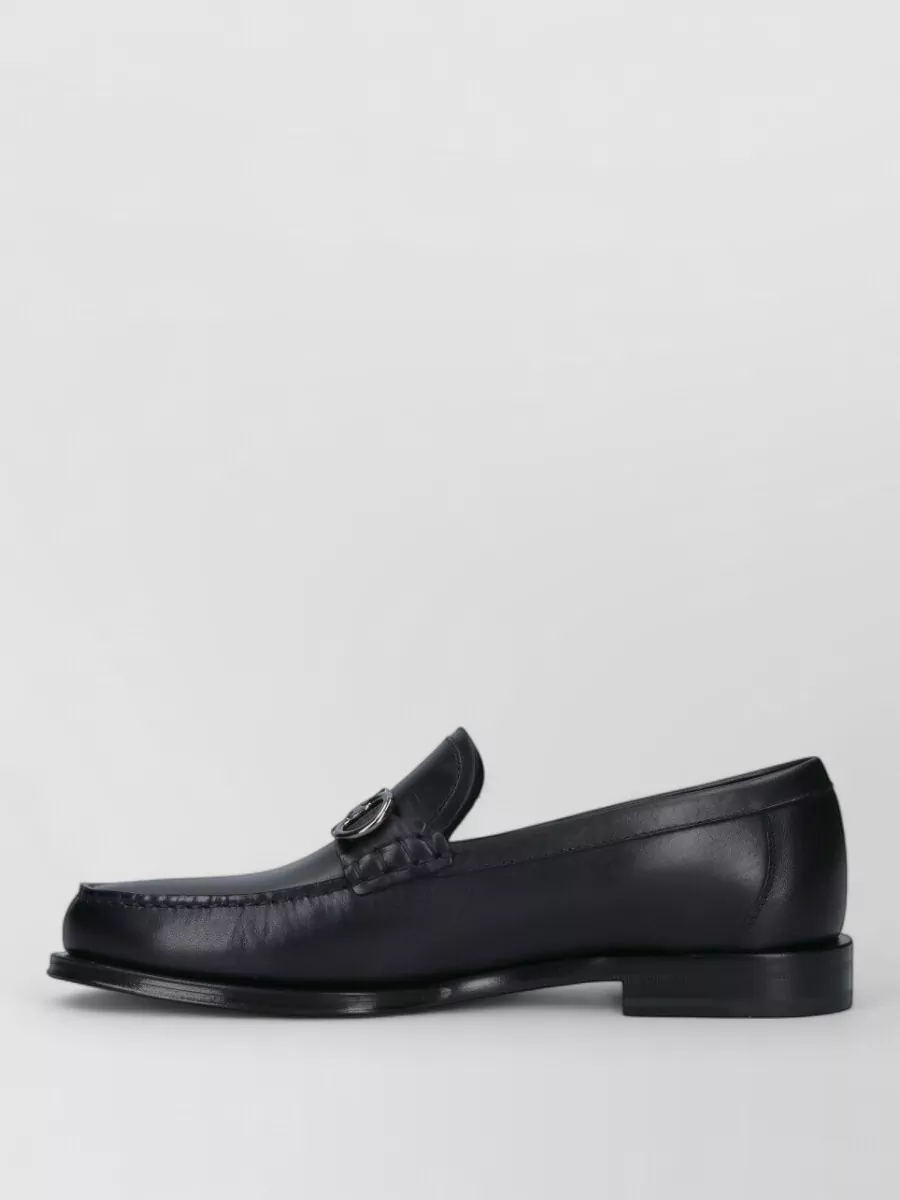 Ferragamo Leather Loafers Round Toe Metal Buckle