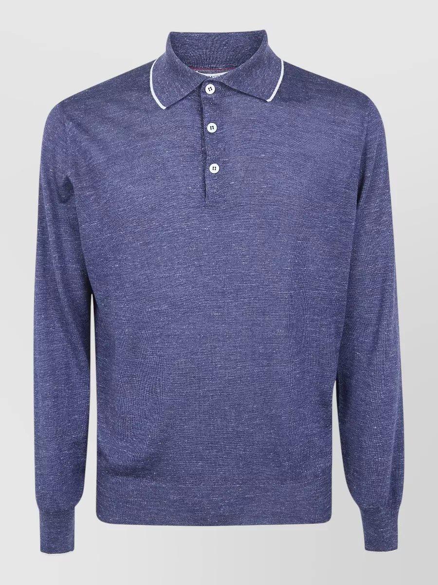 Brunello Cucinelli Cashmere Silk Hemp Long-Sleeve Polo Shirt