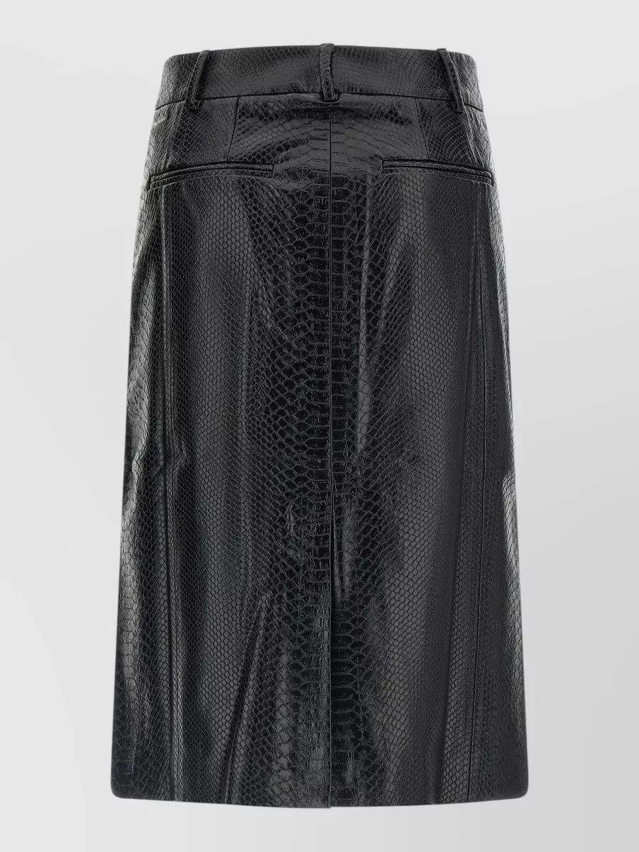 The Andamane Faux Leather Snake-Effect Embossed Midi Pencil Skirt