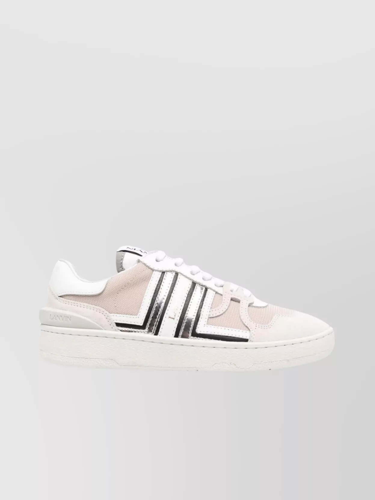 Shop Lanvin Lace-up Low Top Sneakers With Contrast Stripes And Round Toe In White