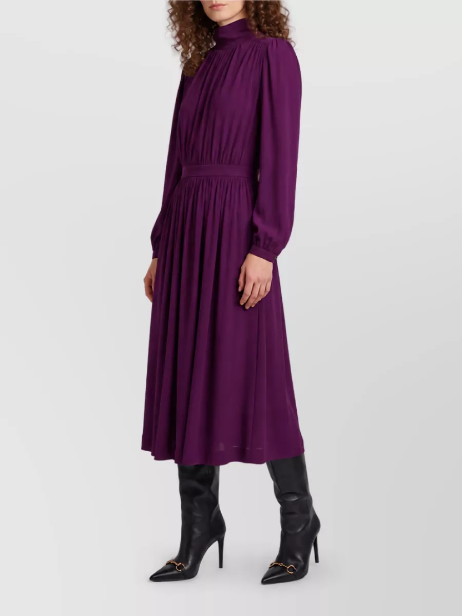 Gucci viscose pleated high-neck long-sleeve midi dress